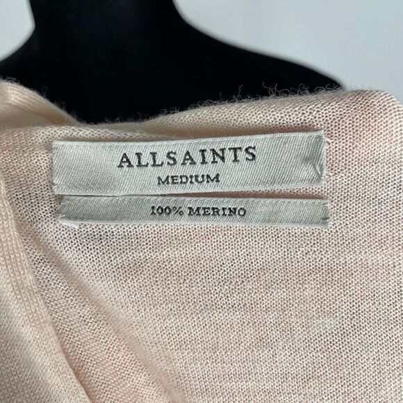 Allsaints Pink 100% Merino Wool Drina Cowl Cardigan Sweater Top - Women M - Picture 6 of 8